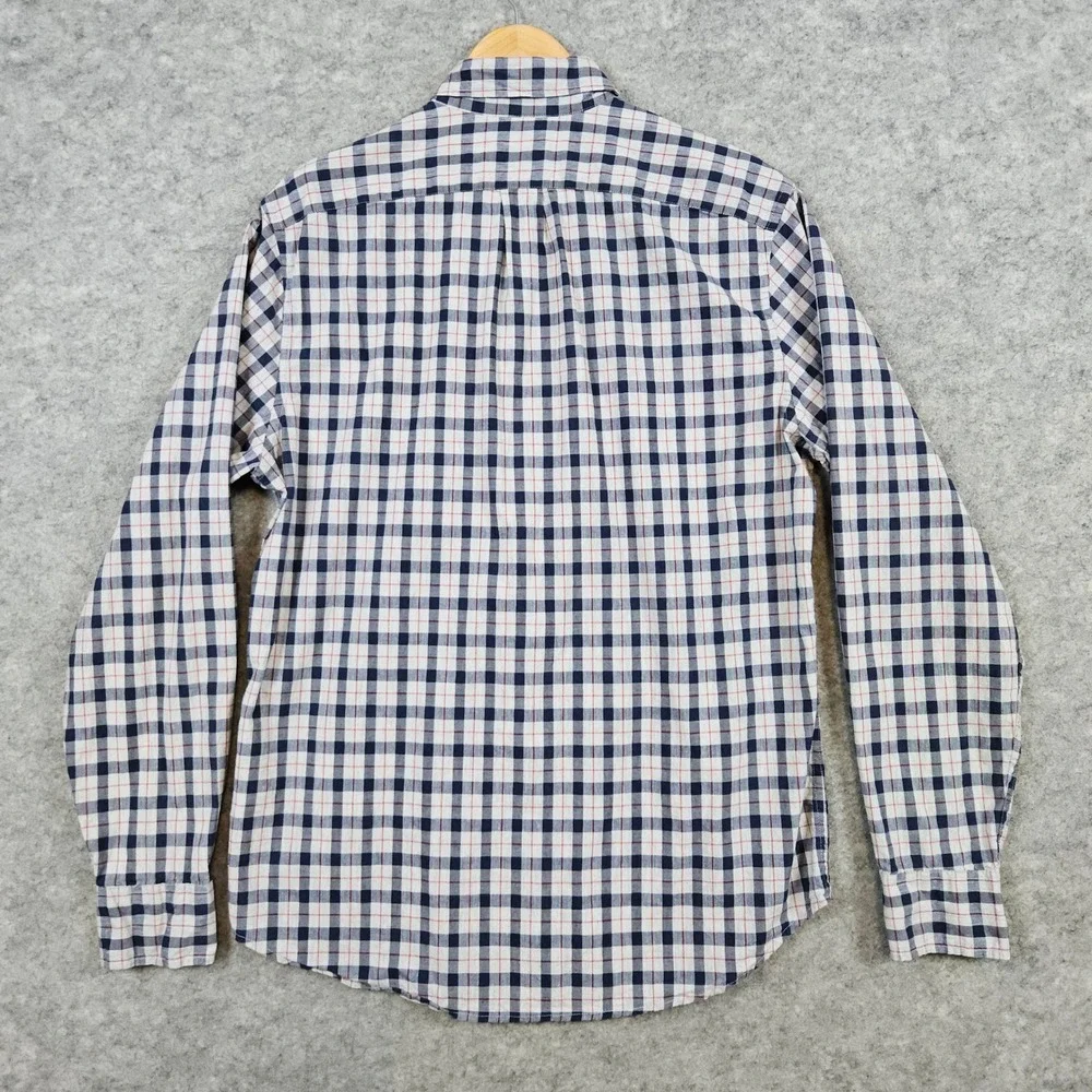 J Crew Men's Secret Wash‎ Shirting Size M Organic Cotton Shirt Blue/Mauve Checks